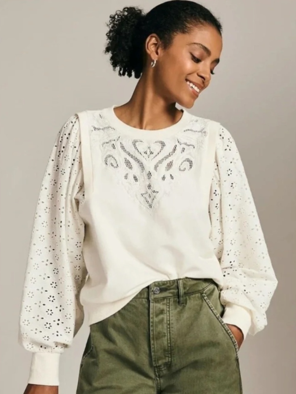 Pilcro Washed Eyelet Sweatshirt - small - Picture 3 of 4